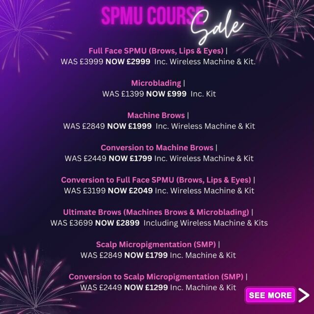 Huge savings on our SPMU Courses! Weather you are a complete beginner or a seasoned pro and looking to advance your skills, we have the course for you!! And it’s now at a fraction of the price!! 

Get in touch today to find out more!! 

📲 DM us on Facebook or Instagram 
☎️ CALL us on 0151 345 6597
📧 EMAIL us at sales@tabauk.com
💻 VISIT US at www.tabauk.com

T&C’s 
Offers cannot be used in connection with any other offer/promotion or discount. Offer available on new bookings only and will not be transferred to existing bookings. Other course booking T&C’s apply, see www.tabauk.com